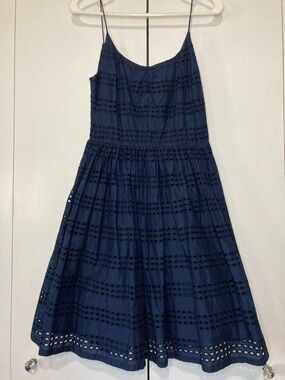 J. Crew Sz 4 Navy Eyelet Lace Lined Cotton Spaghetti-Strap Sundress Romantic